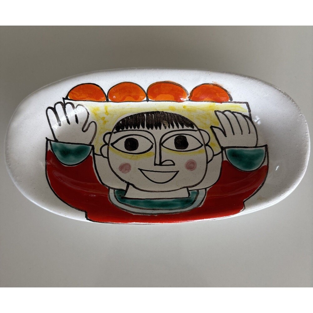 DeSimone Italian Pottery Small Oval Dish 298/16n Cubist Boy